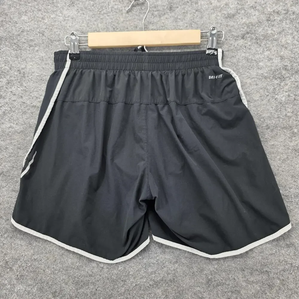 Nike Shorts Womens Medium Black White Dri-FIT Running Lined Split Hem Athletic